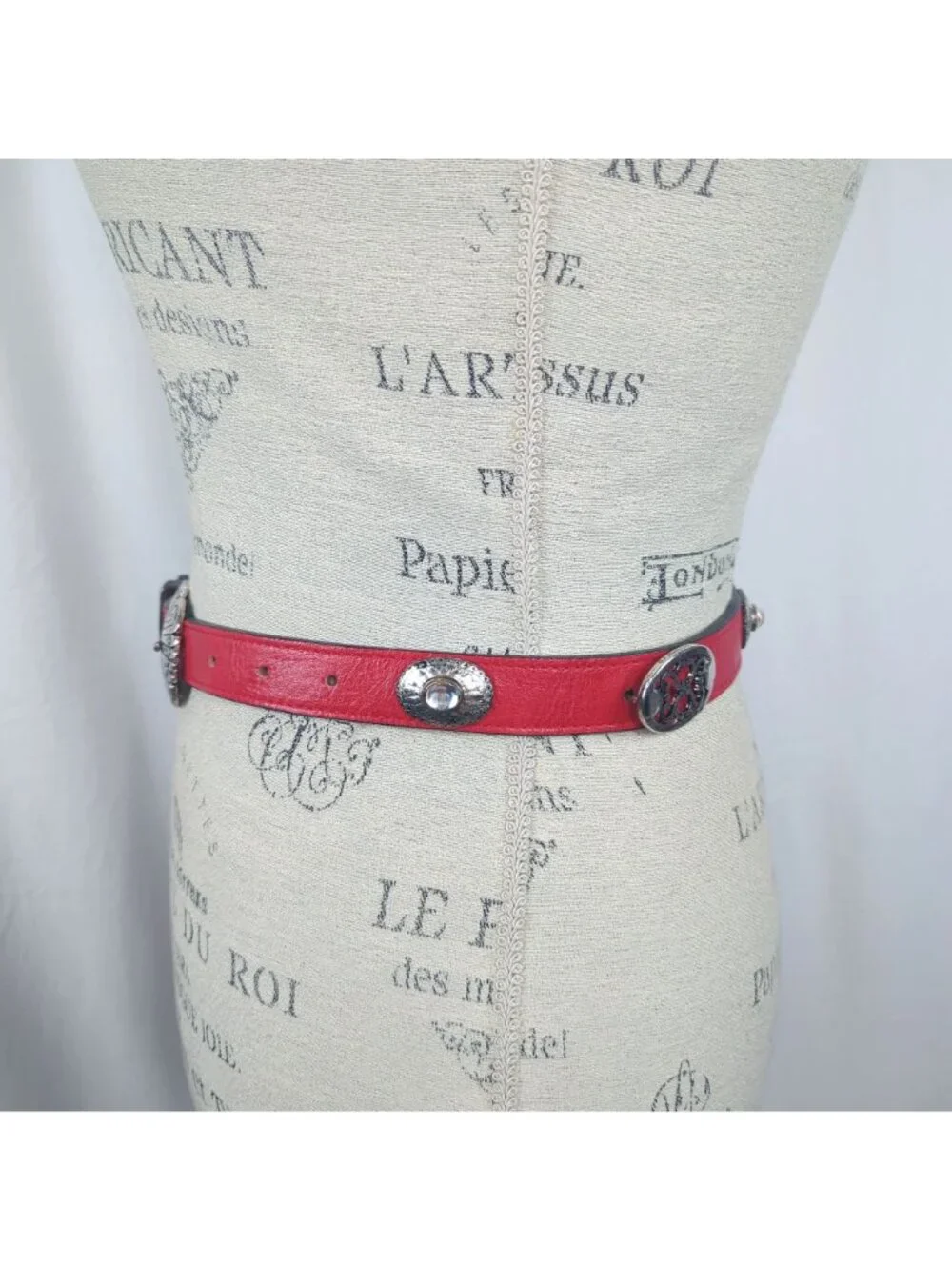 Vintage 90s Red Western Belt Small Streets Ahead Leather Silver